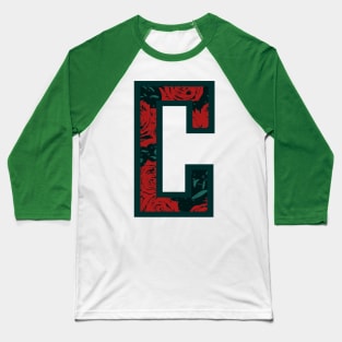 Modern Rose Floral Initial Name Alphabet - Letter C Baseball T-Shirt